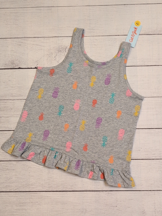 Cat & Jack Other - Cat & Jack Gray Tank Top with Multicolor Pineapple Print and Ruffle Hem